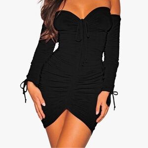 Black Ruched Bustier Bodycon Dress